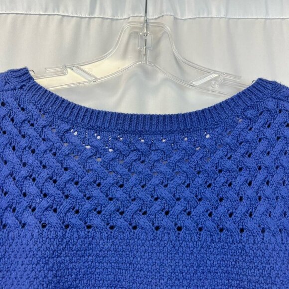 Loft Womens Pullover Sweater Blue Long Sleeve Scoop Neck Cable Knit Textured M - Picture 3 of 11